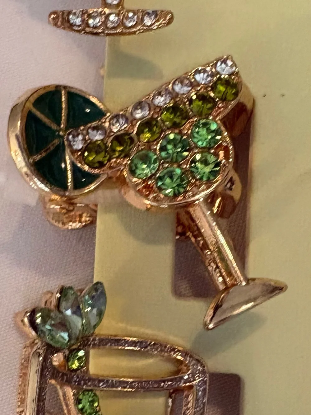 Piper.K Rhinestone Cocktail & Martini Mini Hair Clips Set of 6 Goldtone New